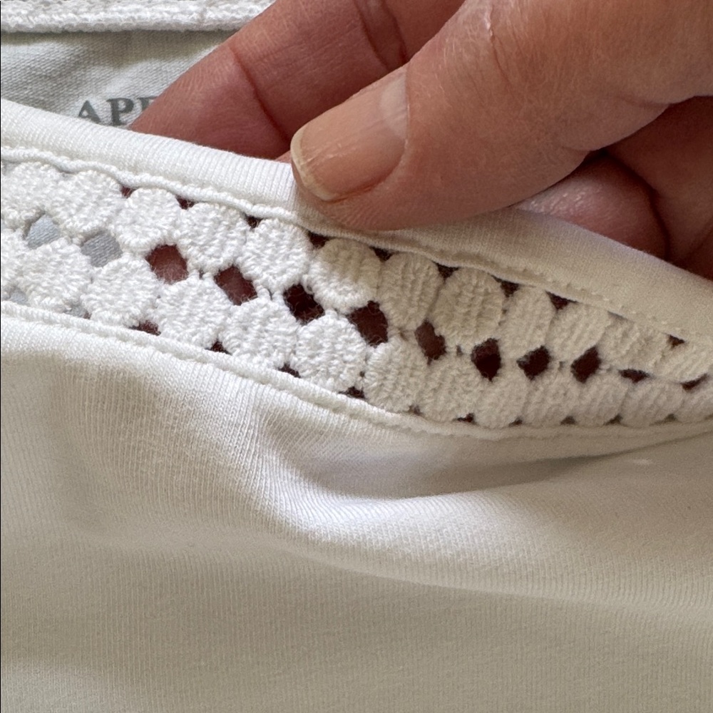 Appleseed's White 3/4 Sleeve Top with Crochet Detail at neck and sleeve, PM - Picture 5 of 11
